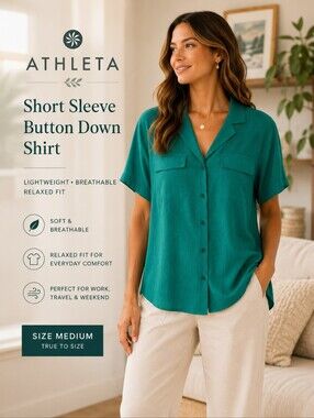 Athleta Echo Top | Size M | Teal | NWT | Quick Dry Packable